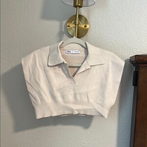 Zara Women's polo cropped beige top